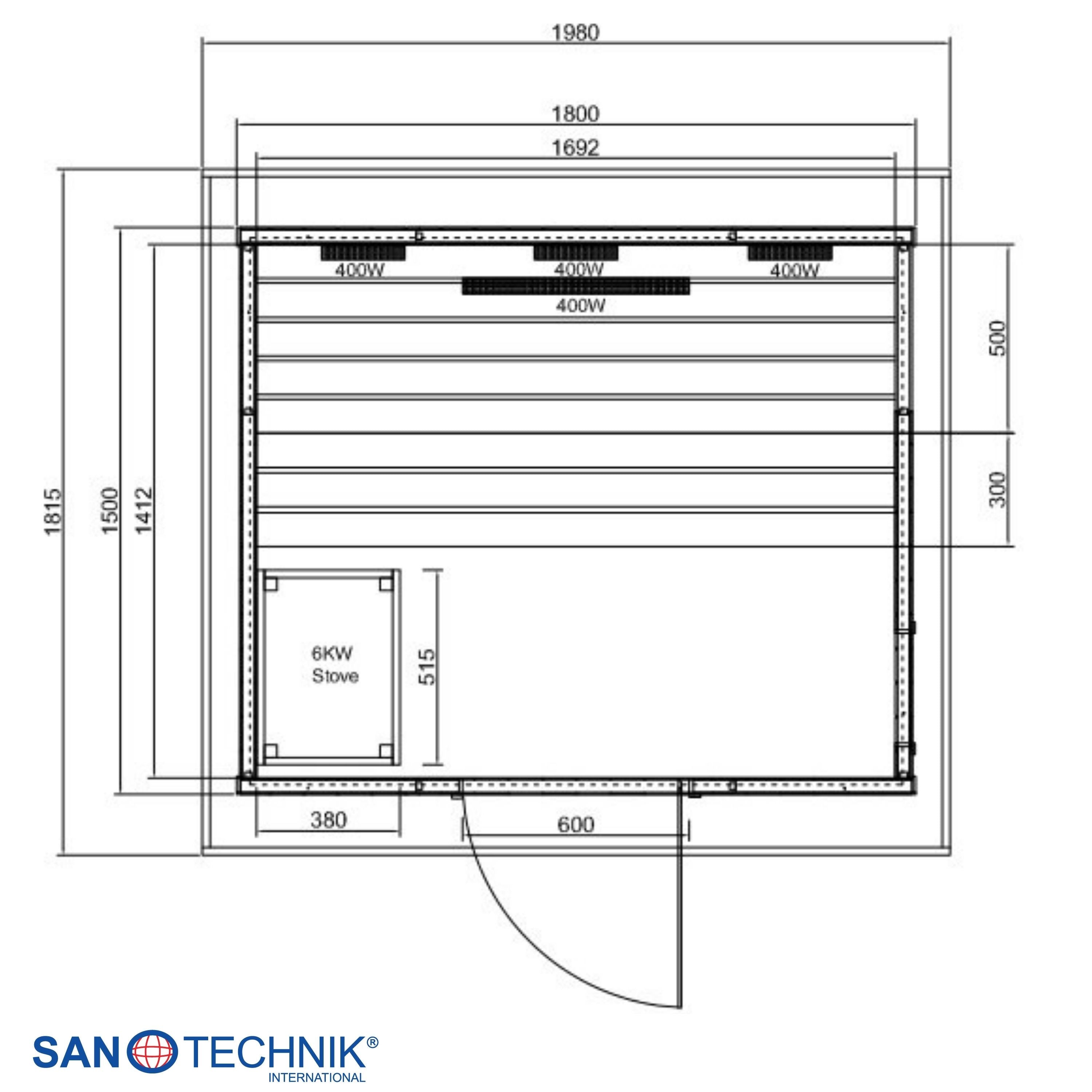 Sanotechnik Lahti Buitensauna voor 6 personen 200x180x200 cm