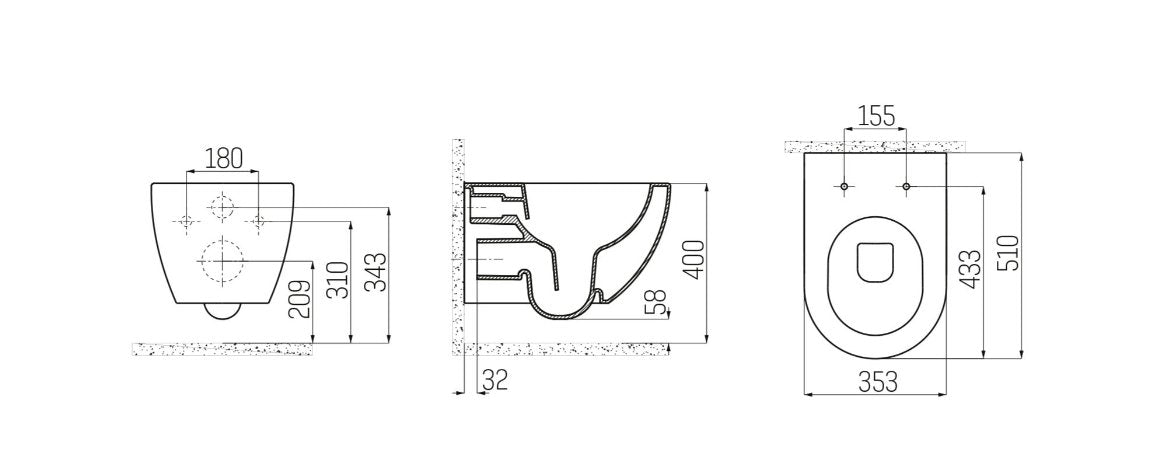 Rimfree Ophang WC Wandtoilet Terra Inclusief Bril Div. Kleuren