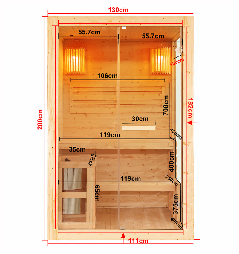 2 persoons Finse Sauna Panorama Inclusief Oven