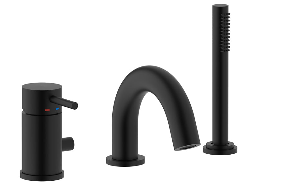 Paffoni Light 3-gats Badmengkraan Voor Baddrandmontage Met Uitloop en Handdouche Mat Zwart