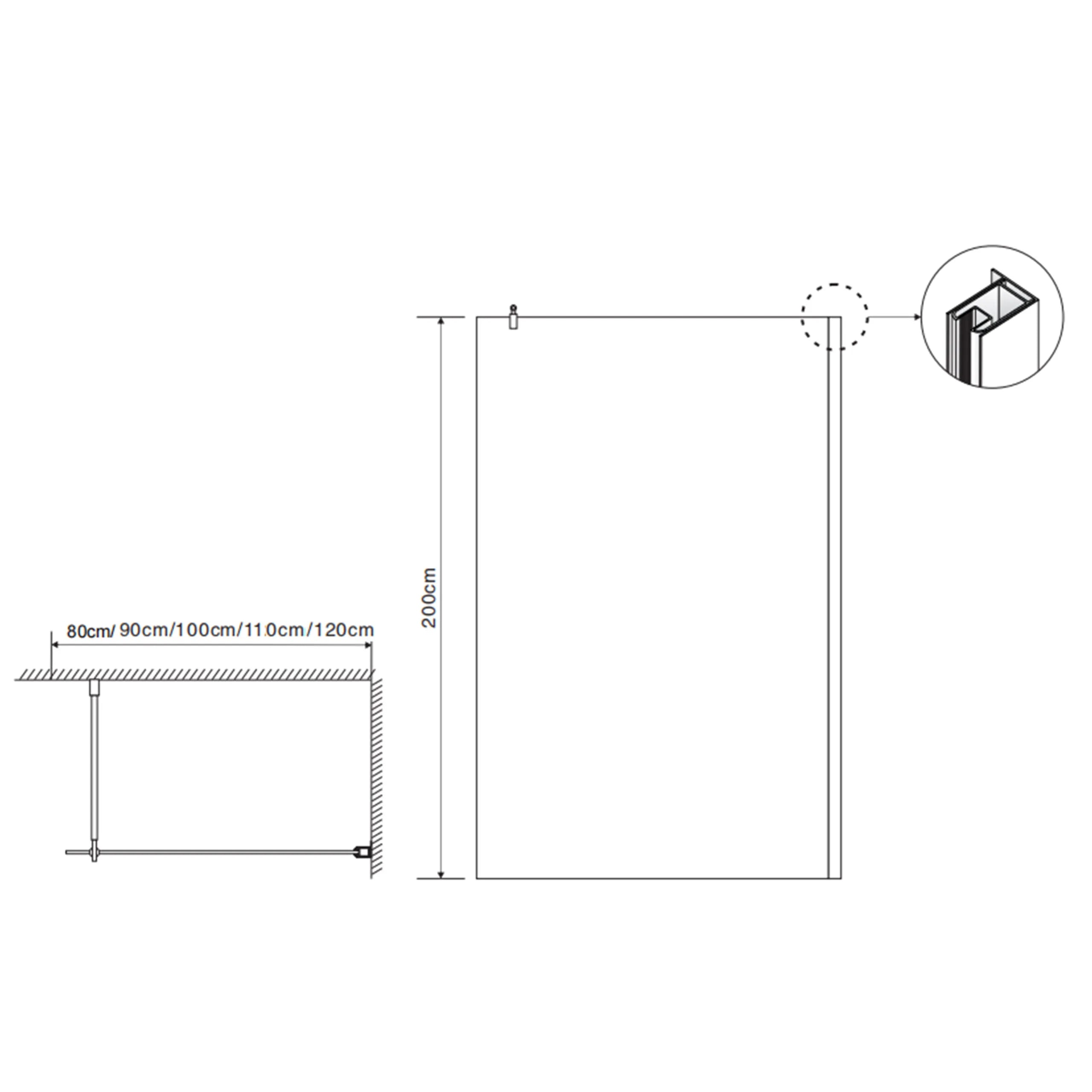 Detail van inloopdouche Fabriecio Classic Chroom