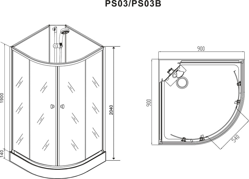 Complete douchecabine 90x90x203 Sanotechnik Rio kitvrij