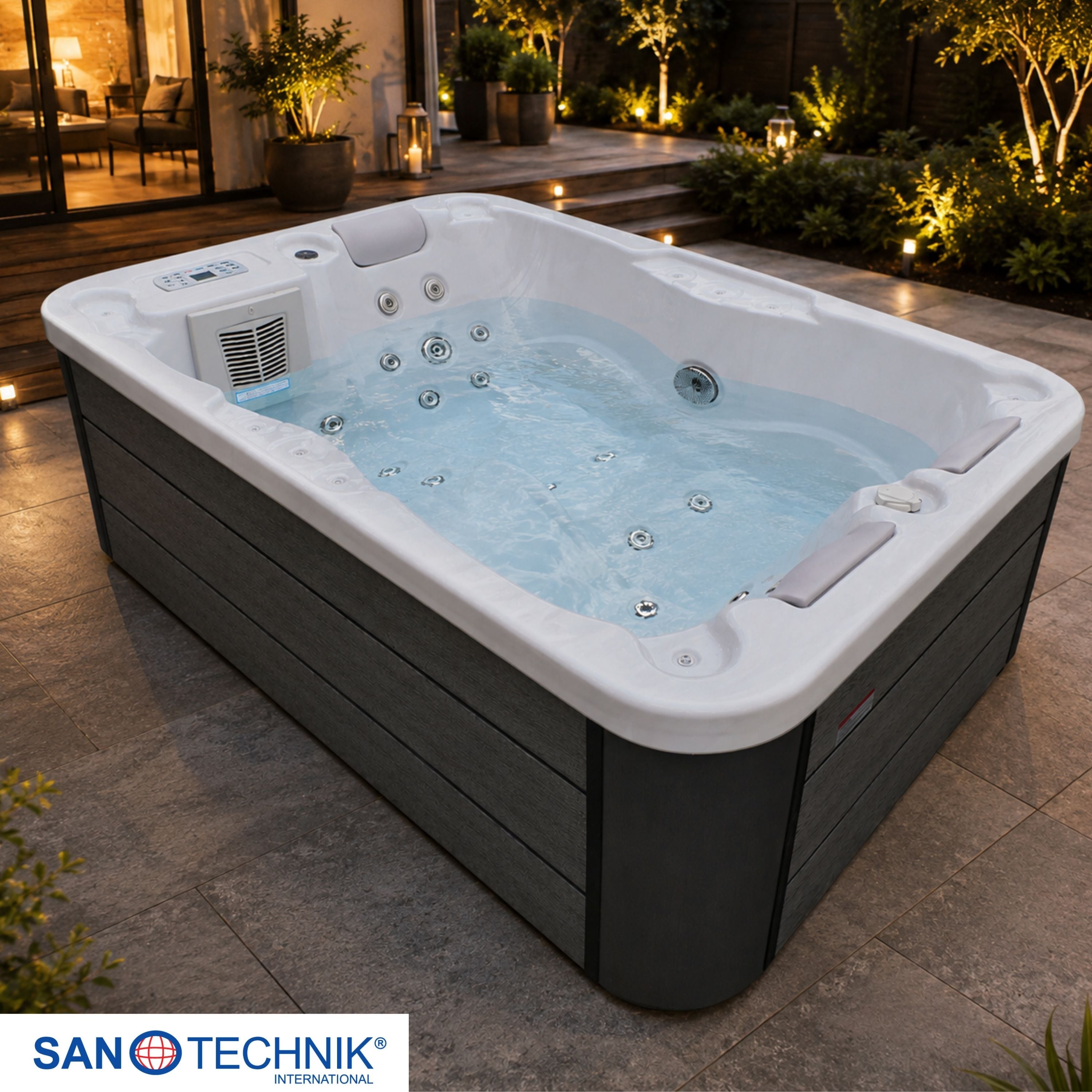 Whirlpool buitenbad 205x130x70cm Sanotechnik Modena wit grijs 3-persoons