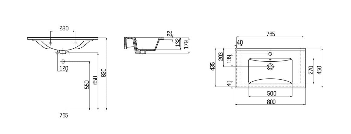 Keramische inbouw wastafel 80x45cm Aloni Kera