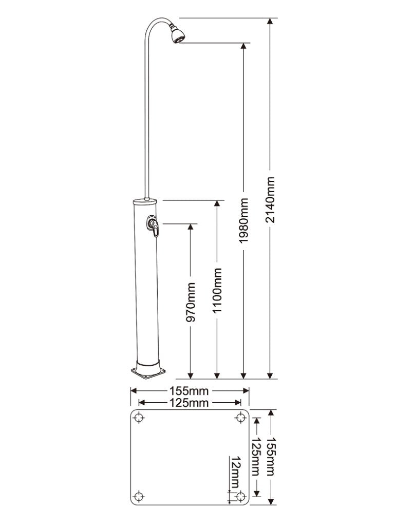 Sanotechnik Solar Buitendouche Rond Zwart 10L - Instapmodel Tuindouche