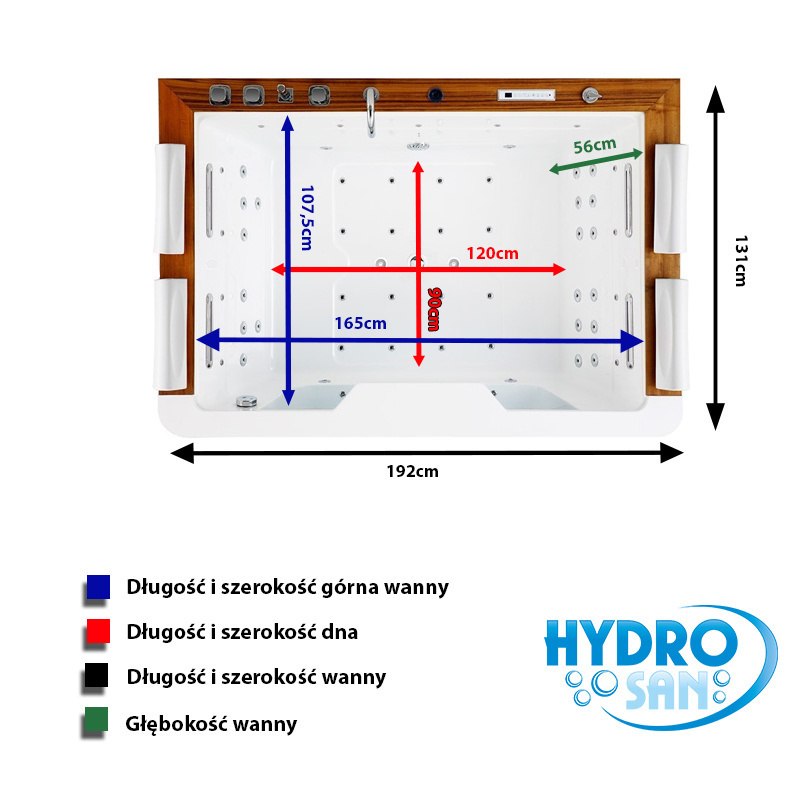 Tweepersoons Whirlpoolbad 192x131 Zefir met verwarming