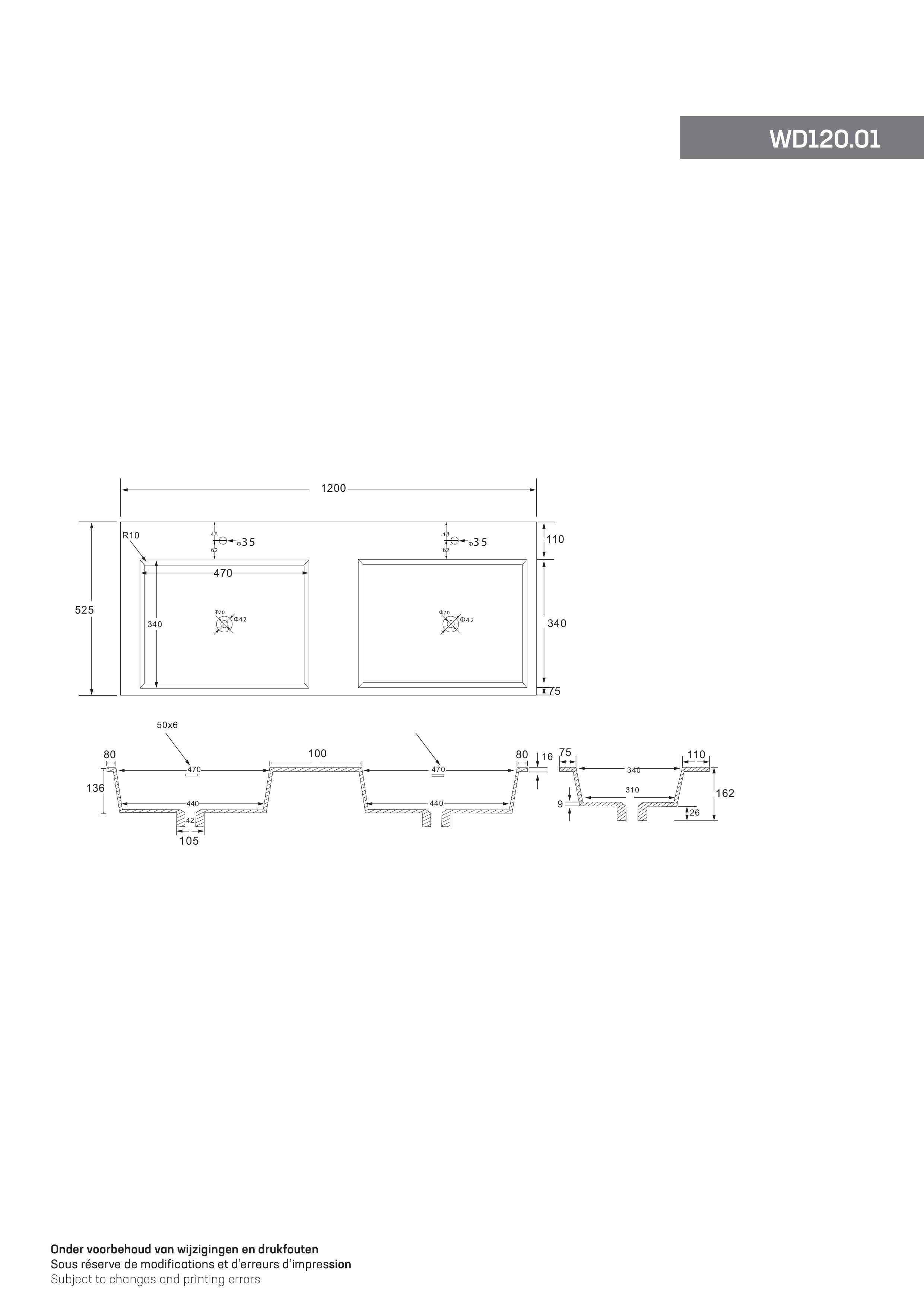 Wonda Slim Dubbele Wastafel 120x52,5 cm – Mat Wit