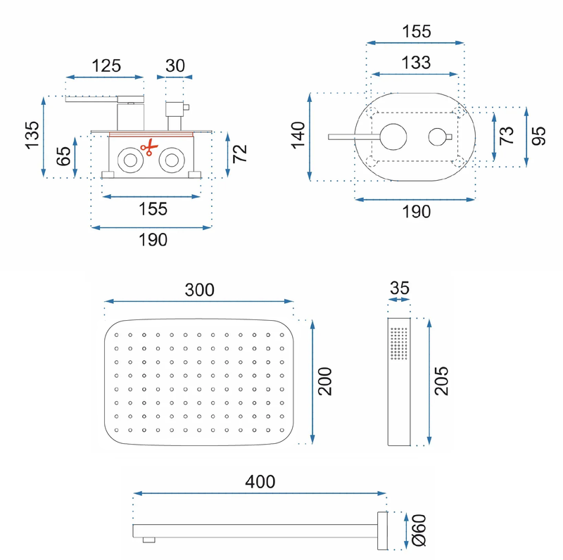 Inbouw regendoucheset Rea Oval Black  + BOX - View 10