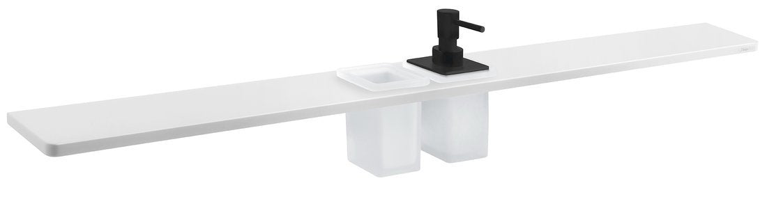 Abeline Rockstone Solid Surface Planchet Wit Mat 100x10 Cm Met Beker En Zeepdispenser Zwart
