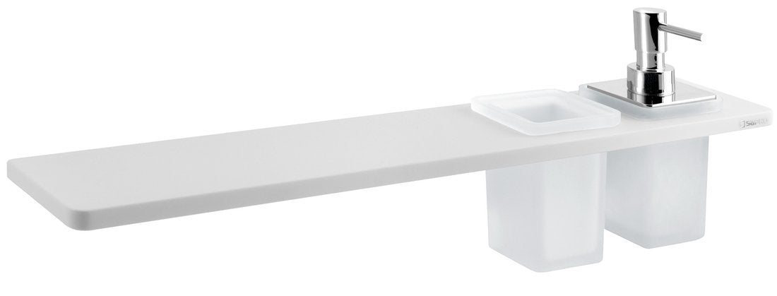 Abeline Rockstone Solid Surface Planchet 50 Cm Wit Mat Chroom Met Beker En Zeepdispenser