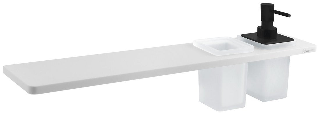 Abeline Rockstone Solid Surface Planchet Wit Mat 50x10 Cm Met Beker En Zeepdispenser Zwart