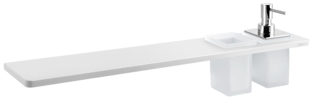Abeline Rockstone Solid Surface Planchet 60 Cm Wit Mat Chroom Met Beker En Zeepdispenser