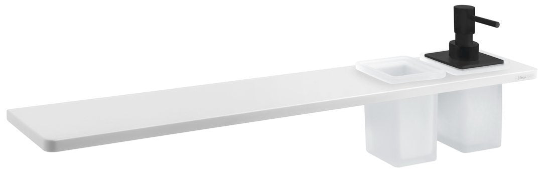 Abeline Rockstone Solid Surface Planchet 60 Cm Wit Mat Zwart Met Beker En Zeepdispenser