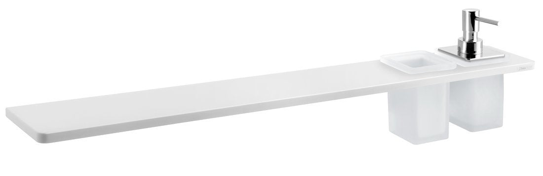 Abeline Rockstone Solid Surface Planchet 80 Cm Wit Mat Chroom Met Beker En Zeepdispenser