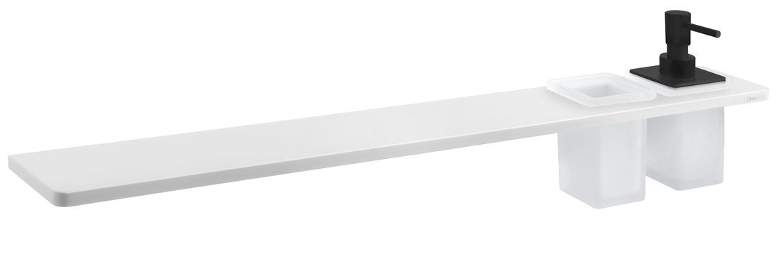 Abeline Rockstone Solid Surface Planchet Wit Mat 80x10 Cm Met Beker En Zeepdispenser Zwart