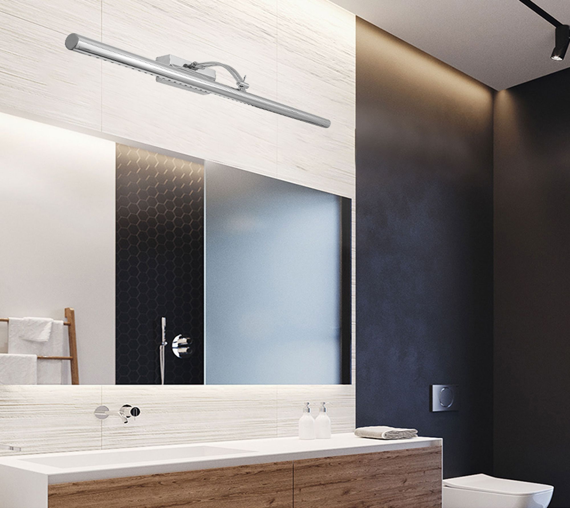 Wandlamp, Azuurblauwe leidde Boven Een Spiegel 9W 70cm App366-1W Chrome