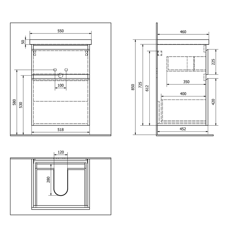 Wastafel onderkast greeploos Altair 55x45x72,5