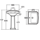 Aqualine ANTIK Retro Keramische Wastafel, 58x47 cm, wit