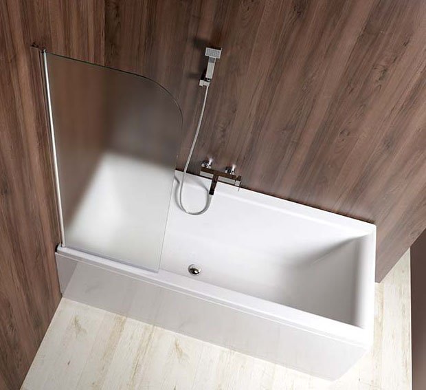 Aqualine Vilma Badscherm 600x1400mm Chroom/left/Melkglas afbeelding 1