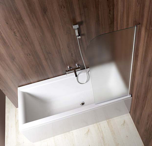 Aqualine Vilma Badscherm 600x1400mm Chroom/right/Melkglas afbeelding 1