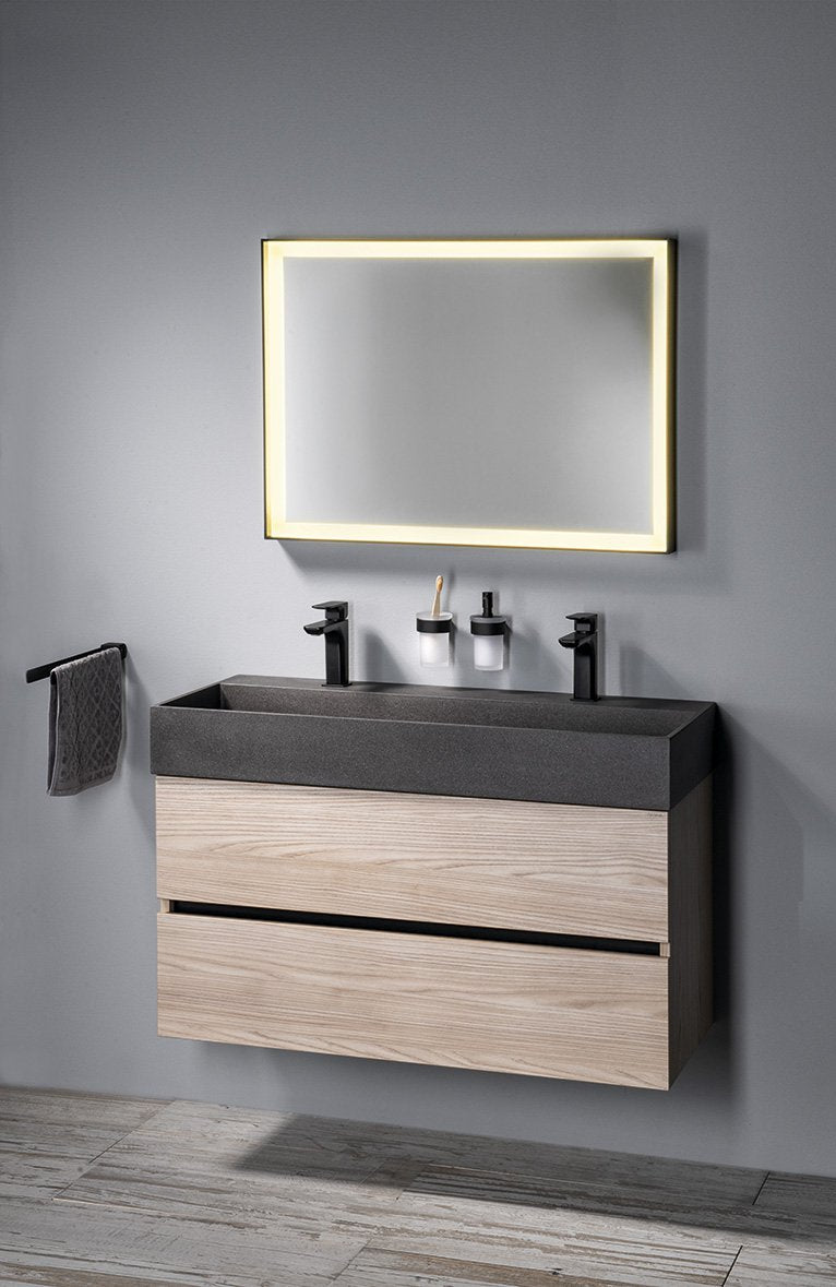 Sapho Dubbele Betonnen Meubelwastafel 96 X 44 X 13 Cm Zwart Graniet - afbeelding 5
