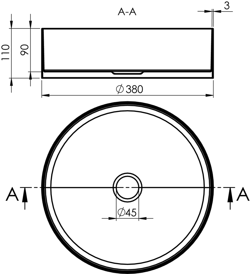 AURUM Roestvrijstalen Wastafel Rond 38cm Met Afvoer Mat Goud