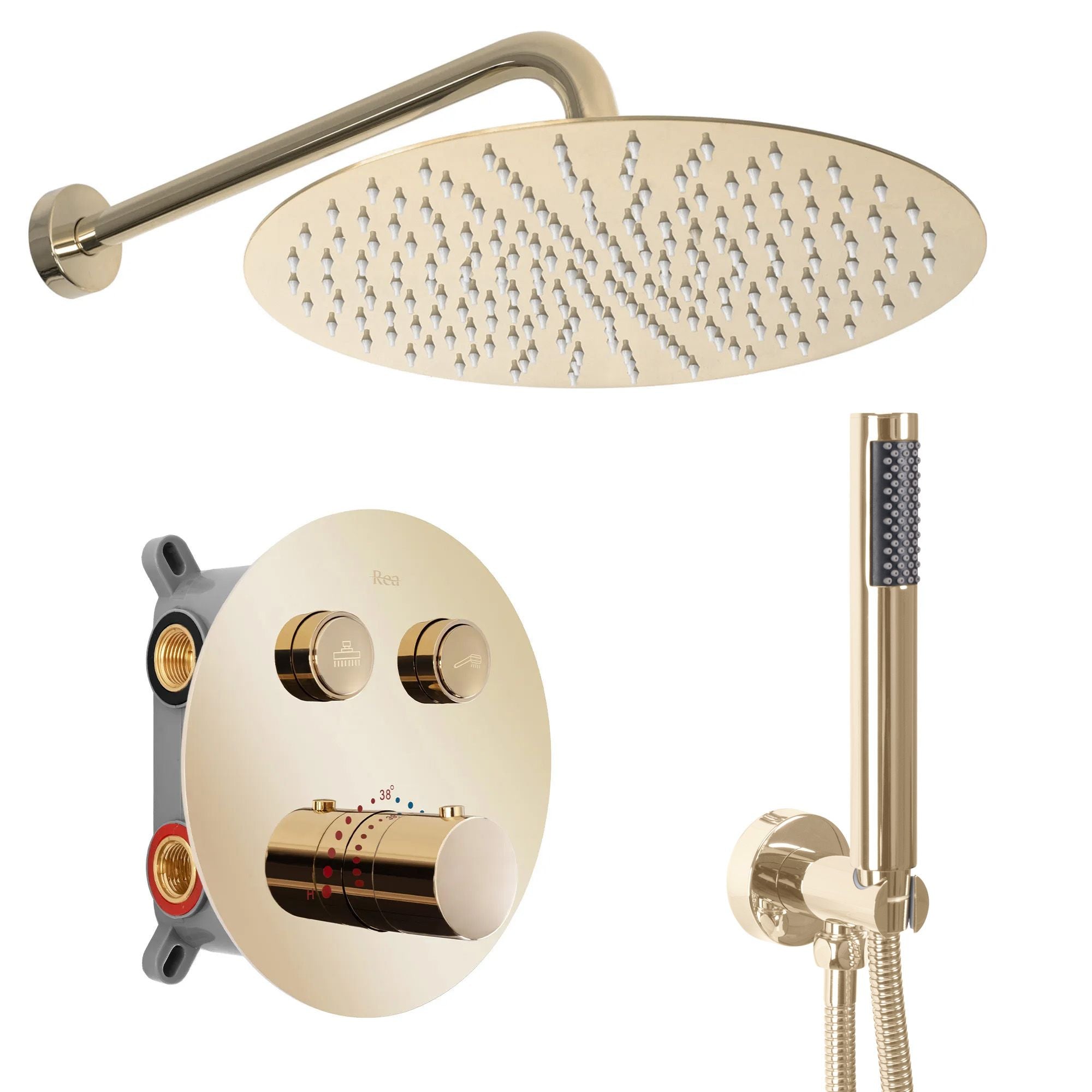 Inbouw Regendoucheset REA Lungo Goud met Thermostaat + Box
