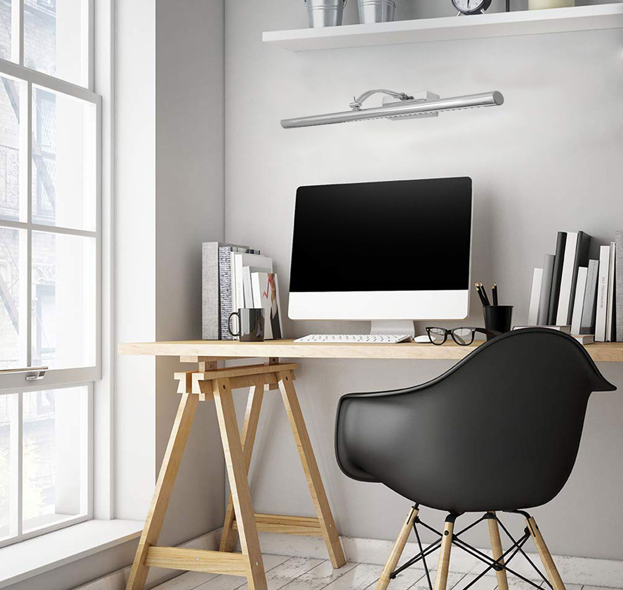 Wandlamp, Azuurblahawe leidde Boven een spiegel 7W 55cm App365-1W Chrome