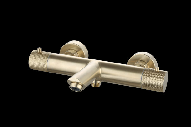 Luzi Badmengkraan thermostatisch rond Goud Geborsteld met geribbeld knop