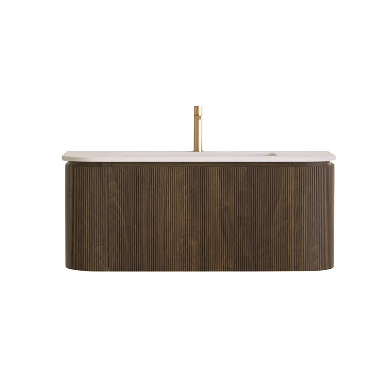 Badmeubel ribbelfront Eleganza 100x45,5 Dark Walnut Solid wastafel