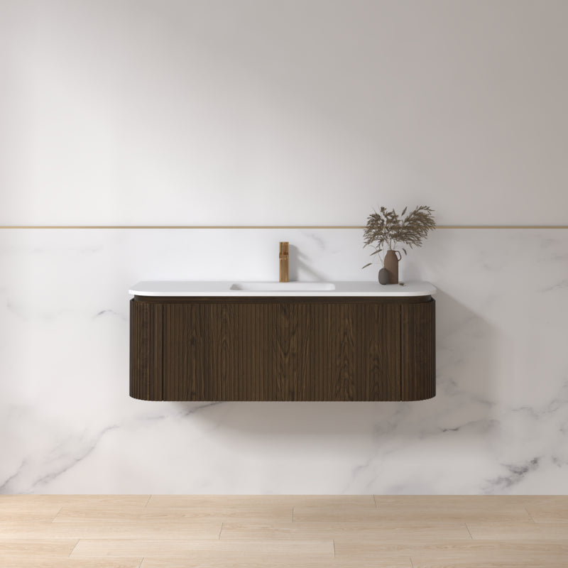 Badmeubel ribbelfront Eleganza 120x45,5 Dark Walnut Solid wastafel