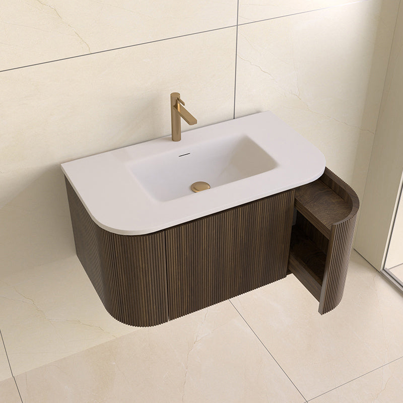 Badmeubel ribbelfront Eleganza 80x45,5 Dark Walnut Solid wastafel