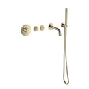 Luzi Badset inbouw deluxe met box thermostaat, muurbevestiging / doucheslang, staafhanddouche rond Goud Geborsteld met geribbeld knop
