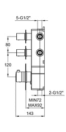Luzi Badset inbouw deluxe met box thermostaat, muurbevestiging / doucheslang, staafhanddouche rond Goud Geborsteld met geribbeld knop