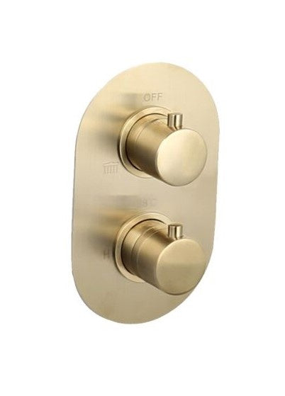 Luzi Badset inbouw met box thermostaat, muurbevestiging / doucheslang, staafhanddouche rond Goud Geborsteld