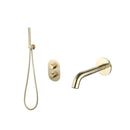 Luzi Badset inbouw met box thermostaat, muurbevestiging / doucheslang, staafhanddouche rond Goud Geborsteld