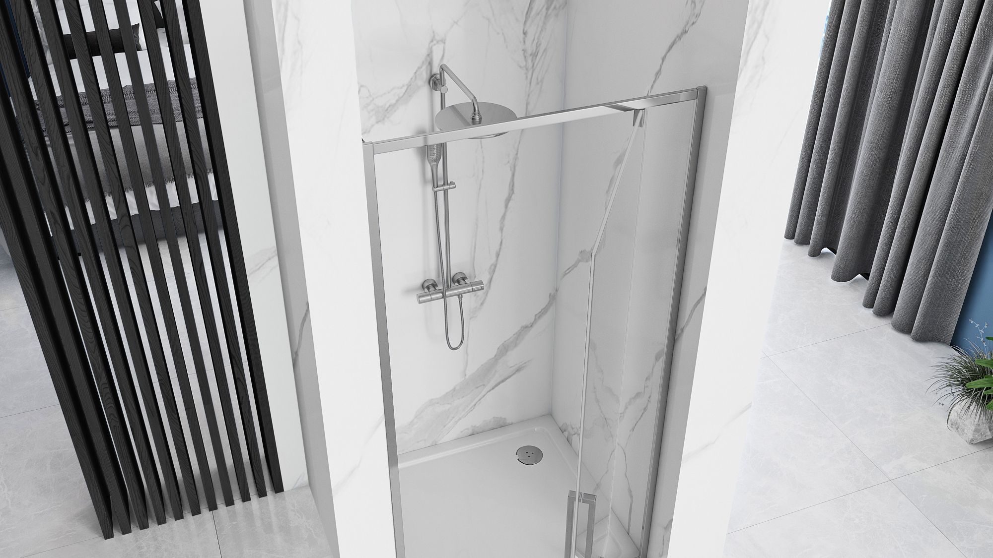 Detail van douchedeur Rea Rapid Swing Chroom
