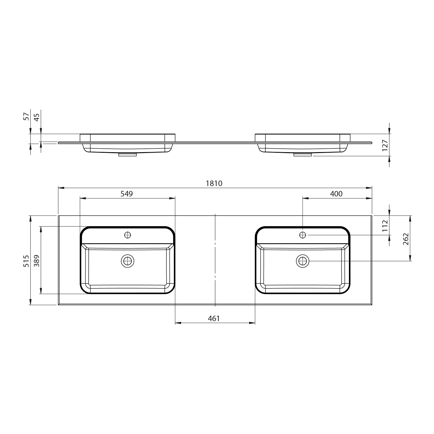 Sapho Meubelwastafel 180x50x15 Cm Solid Surface Wit Mat