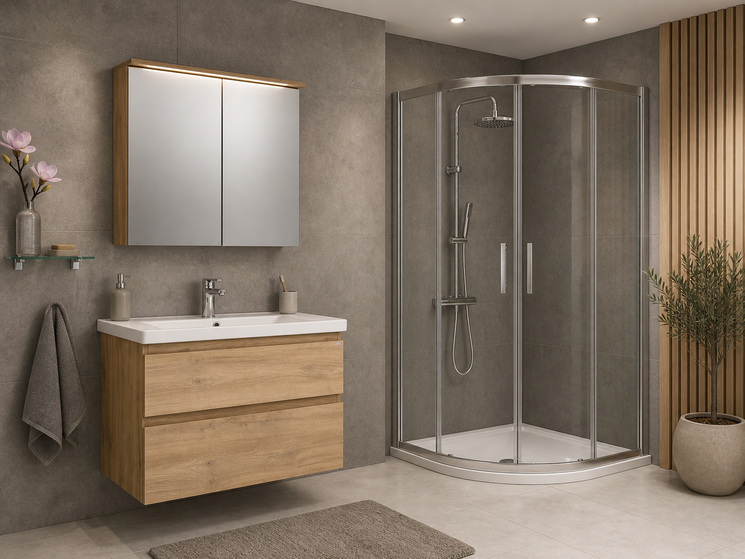 Complete Badkamer Aqualine Altair 80 cm Met Borg Douchecabine Chroom