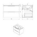 Wastafel onderkast 70x46x52 Cirasa 2 softclose laden  div. kleuren
