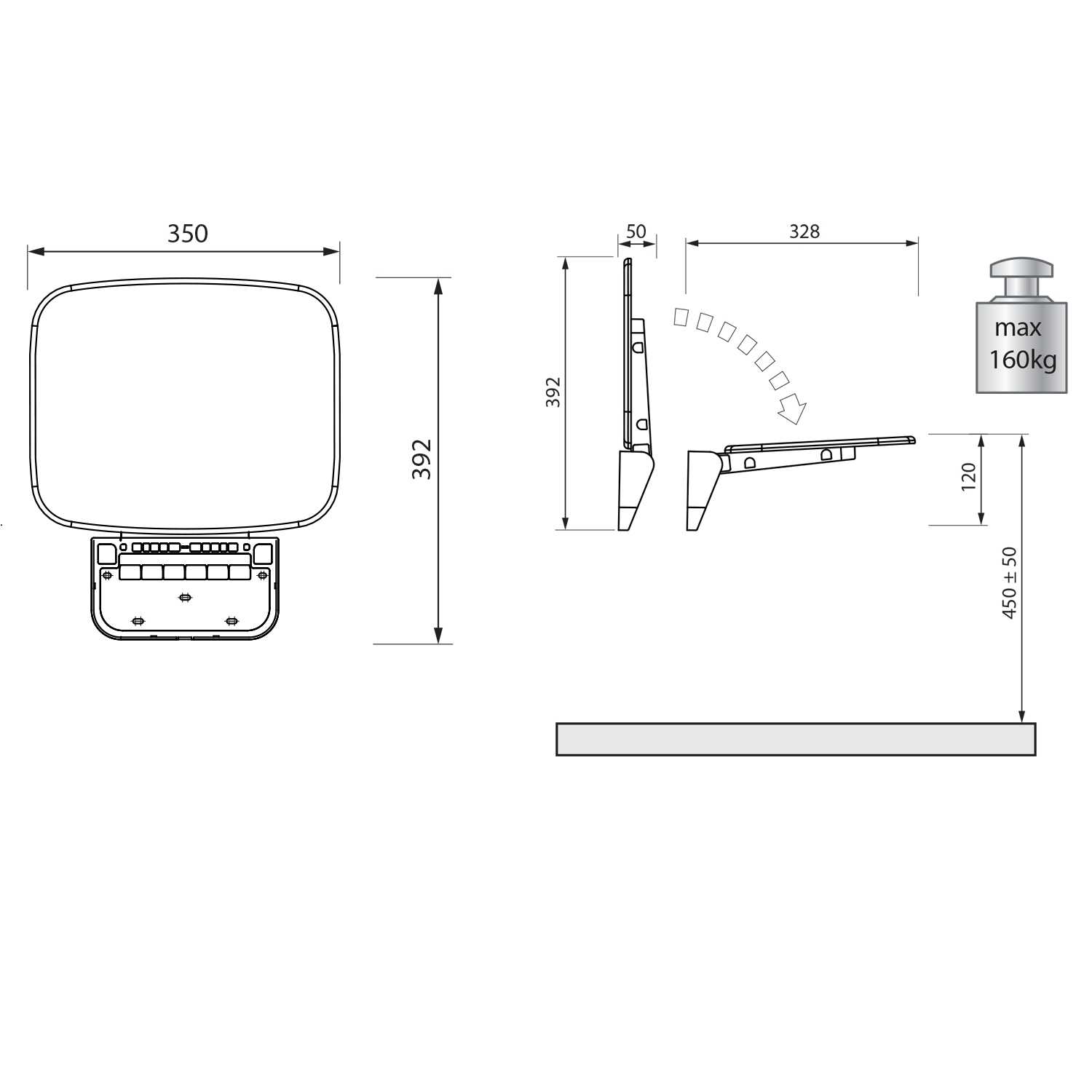 Saap Douchezit Wandmontage 39,2x25x5cm, wit