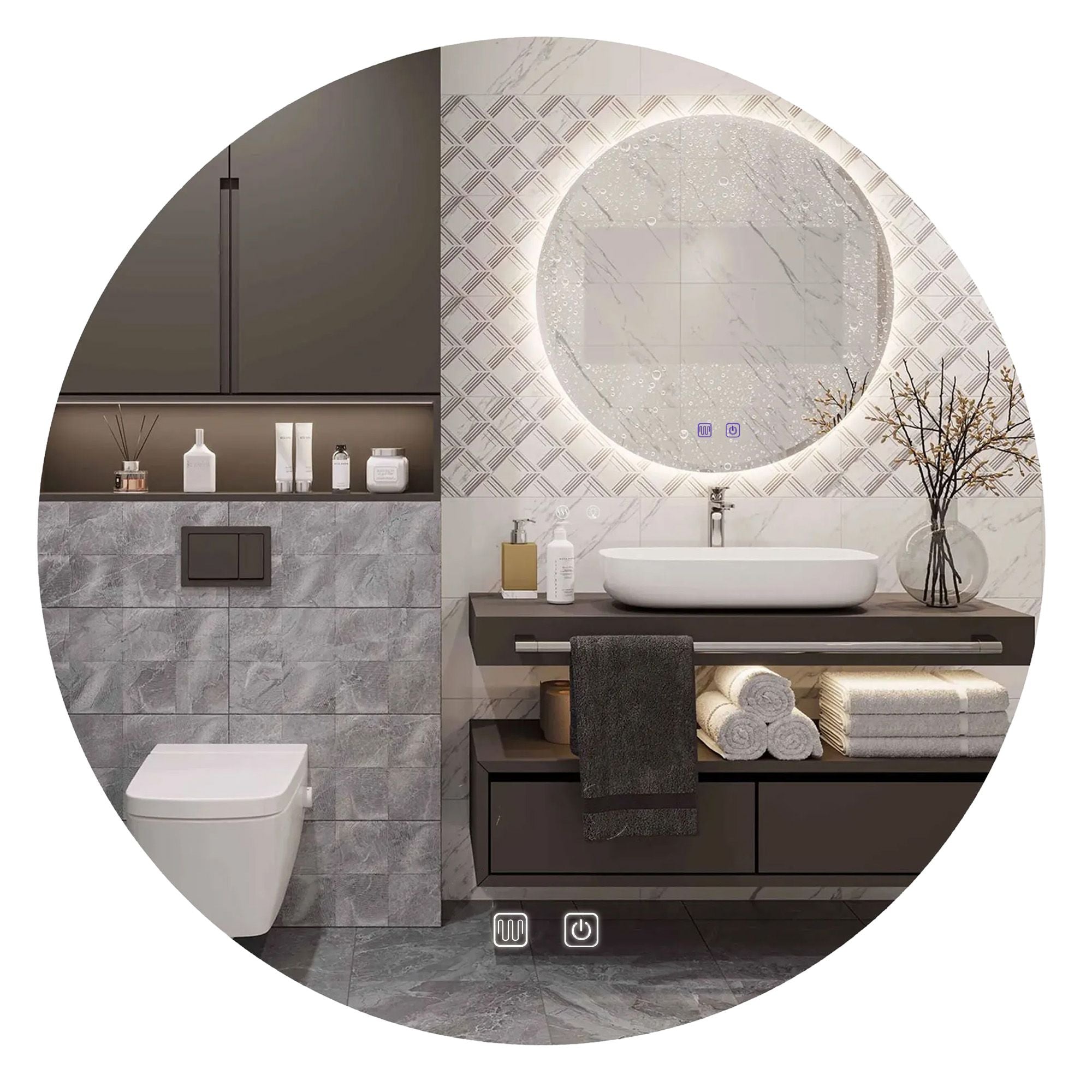 Badkamerspiegel Rea 80×80 cm Wit — met LED-verlichting