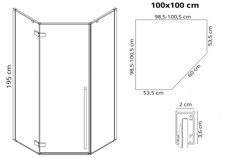 Rea DIAMOND BLACK MAT 100x100 douchewand - View 6