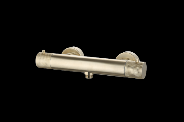 Luzi Douchemengkraan thermostatisch rond Goud Geborsteld met geribbeld knop