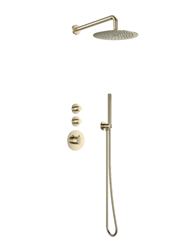 Luzi Doucheset Inbouw Deluxe met Box Thermostaat, Muurbevestiging / Douchekop 25 cm Rond Goud Geborsteld