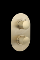 Luzi Doucheset inbouw met box thermostaat, muurbevestiging / douchekop 25 cm rond Goud Geborsteld met geribbeld knop