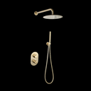 Luzi Doucheset inbouw met box thermostaat, muurbevestiging / douchekop 30 cm rond Goud Geborsteld met geribbeld knop