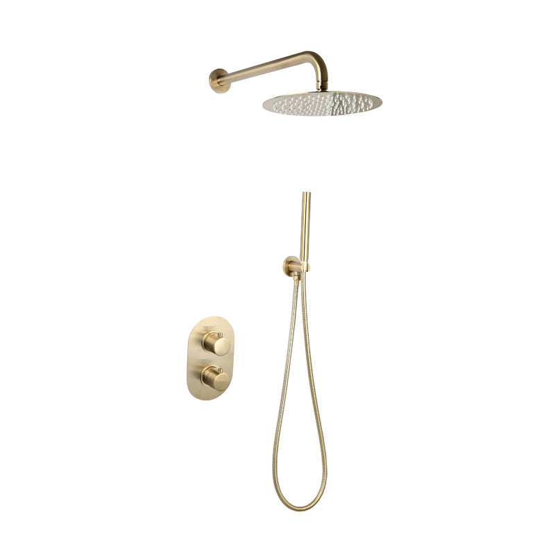 Luzi Doucheset Inbouw met Box Thermostaat, Muurbevestiging / Douchekop 30 cm Rond Goud Geborsteld