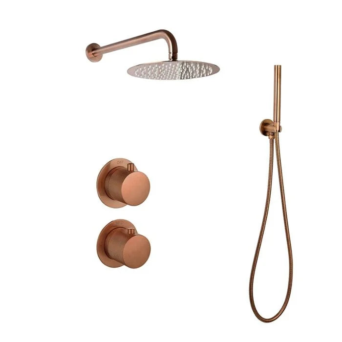 Luzi Doucheset Inbouw met Box Thermostaat, Muurbevestiging / Afwerkringen / Douchekop 25 cm Rond Brons