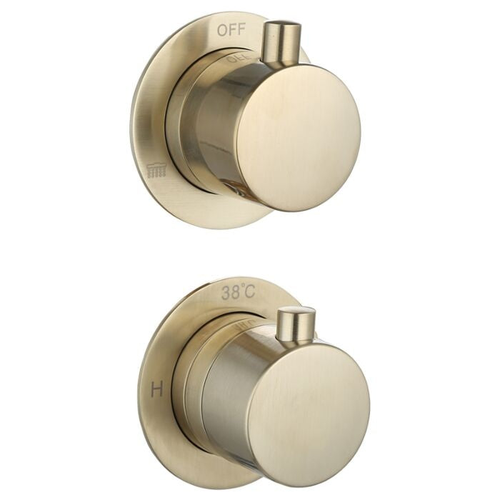 Luzi Doucheset Inbouw met Box Thermostaat, Muurbevestiging / Afwerkringen / Douchekop 25 cm Rond Goud Geborsteld